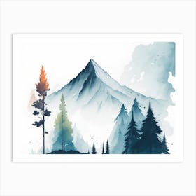 Mountain And Forest In Minimalist Watercolor Horizontal Composition 69 Art Print