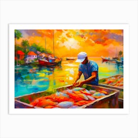 Fisherman At The Market Art Print