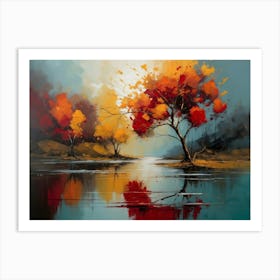 Autumn Trees reflected River Art Print