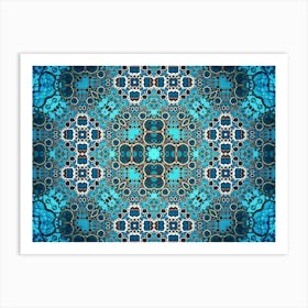 The Blue Pattern Is Symmetrical With Bubbles Art Print