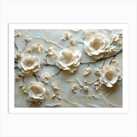 3d Sculpted Rose Blossoms and Delicate Petals Art Print