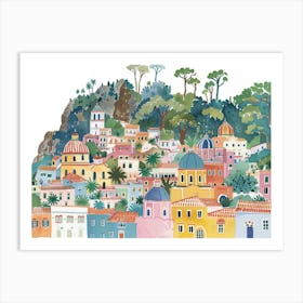 Positano Italy Landscape Watercolour Art Print