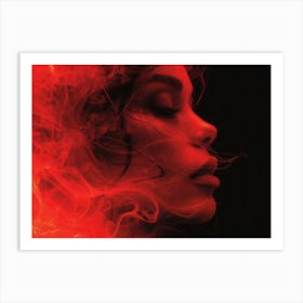 Glowing Enigma: Darkly Romantic 3D Portrait: Woman With Red Hair Art Print