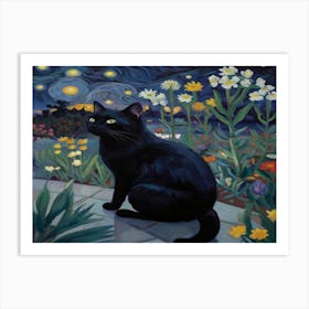 Black Cat At Night Art Print