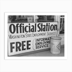 Sign Of Washington State Employment Service, Yakima, Washington By Russell Lee Art Print