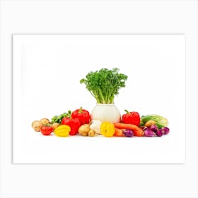 A Cornucopia Abundant With Seasonal Vegetables Like Radishes Beans Tomatoes And Broccoli Placed A (4) Art Print