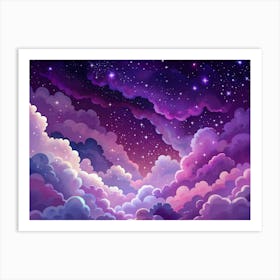 Dreamy Night Sky With Fluffy Clouds And Sparkling Stars Art Print