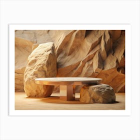 Stone Product Display Stand With Golden Accents Art Print