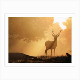 Deer Silhouette In The Woods Art Print