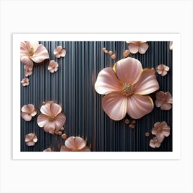 Pink Flowers On A Black Wall Art Print