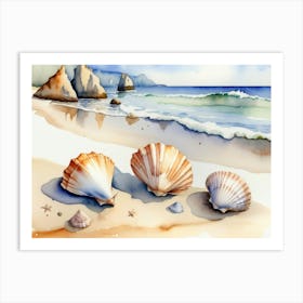 Seashells on the beach, watercolor painting 13 Art Print