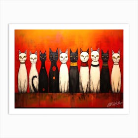 Cats Organized Neatly - Cats In A Row Art Print