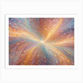 Swirling Pattern In Pastel Hues Of Light Blue, Orange, And Pink, Resembling Feathers Or Floral Designs Art Print