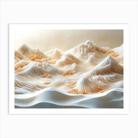 3d Abstract Representations of a Desert Landscape with Textured Sand Dunes and Sparse Art Print