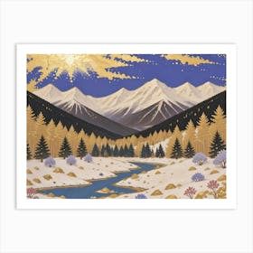 Gilded Frost: Mountains and Creek in Harmony Art Print