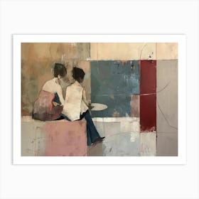 Two Women Sitting On A Bench Art Print