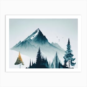 Mountain And Forest In Minimalist Watercolor Horizontal Composition 357 Art Print