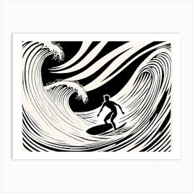 Linocut Black And White Surfer On A Wave art, surfing art, 265 Art Print