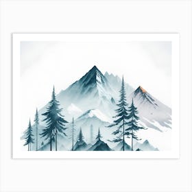 Mountain And Forest In Minimalist Watercolor Horizontal Composition 445 Art Print