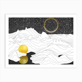 Mono Two Moons Art Print