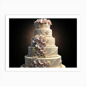 Elegant Five Tiered Wedding Cake With Floral Decorations Art Print