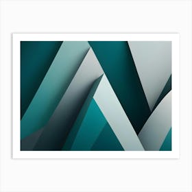 A Geometric, Abstract Background Featuring Overlapping, Triangular Shapes In Shades Of Teal And White Art Print