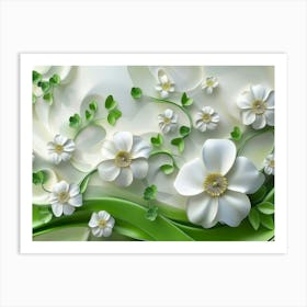 3d Floral Background with Green Flowers 1 Art Print