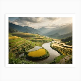 A Realistic Landscape of Terraced Rice Fields Art Print