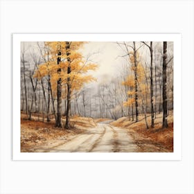 A Painting Of Country Road Through Woods In Autumn 47 Art Print