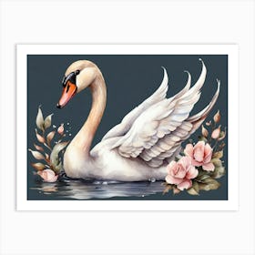 Swan With Roses Art Print