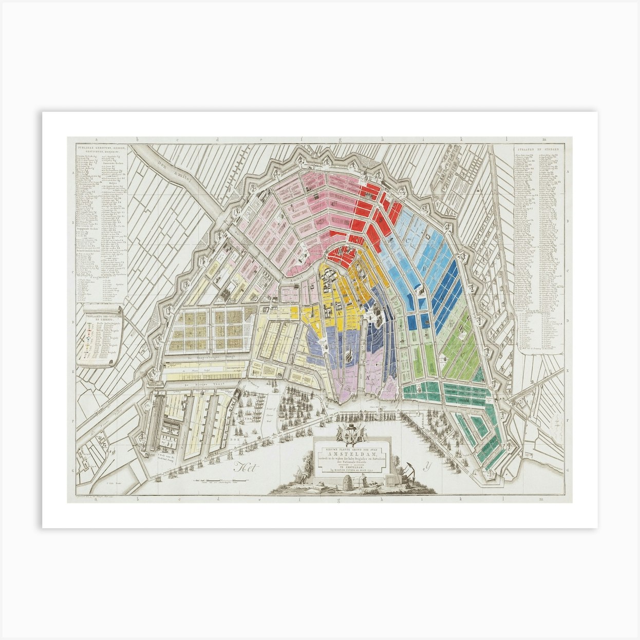 Plattegrond Van Amsterdam Met Verdeling In Halve Brigades En Bataljons Van De Nationale Garde (1795) Art Print by Fy! Classic Art Prints and Posters