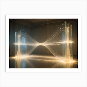 A Glowing, Wire Like Sculpture In The Shape Of An H , Casting A Warm Light Onto The White Floor Art Print