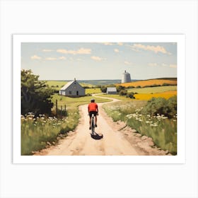 Cyclist Riding On A Dirt Road - expressionism Art Print