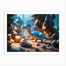 Blue Dinosaur In The Cave Art Print