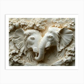 Two 3d Elephants Art Print