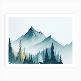 Mountain And Forest In Minimalist Watercolor Horizontal Composition 116 Art Print