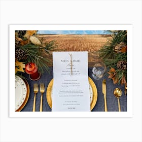 A Detailed Close Up Illustration Captures An Autumnal Table Setting Festive Dinner Arrangement Taki (3) Art Print