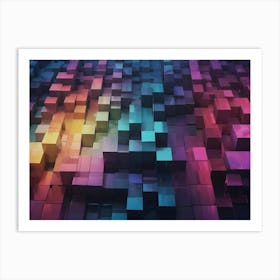 3d Rendering Of A Grid Of Colorful Cubes, Creating A Textured And Abstract Background Art Print