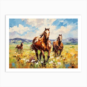 Horses Painting In Montana, Usa, Landscape 2 Art Print