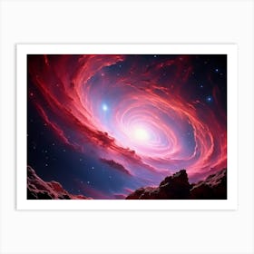 Abstract Celestial Scene Capturing A Nebula Explosion In The Pink And Red Hues Of A Distant Galaxy (6) Art Print