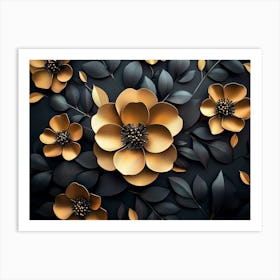 3d Gold Flowers 4 Art Print