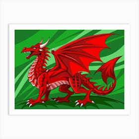 Red Dragon With Green Background Art Print