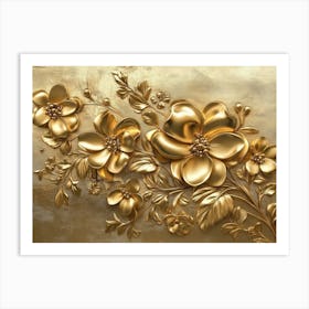 3d Gold Flowers 3 Art Print