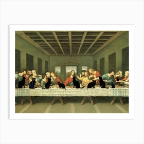 The Last Supper With Black Cats - Leonardo Di Vinci Famous Antique Art With Funny Cats Joining the Meeting in HD Art Print