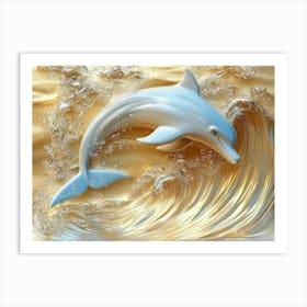 3d Dolphin Art Background Golden 1 Art Print