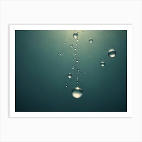 Close Up Of Water Droplets Falling And Splashing Against A Deep Teal Background, Creating A Refreshing And Dynamic Scene Art Print