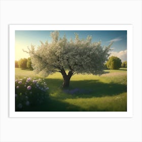 Apple Trees Amidst Surrounding Meadow Art Print