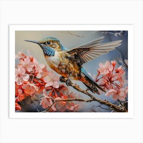 Vibrant Hummingbird and Cherry Blossom Art Art Print