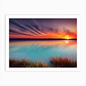 Sunset Over Lake Stock Photo Art Print