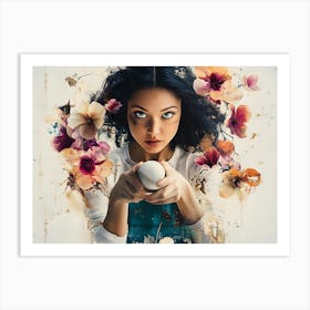 Portrait Of A Woman With Flowers 7 Art Print